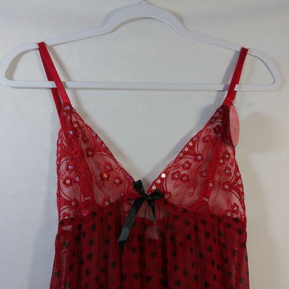 Spree Intimates Red Lace Heart Wireless Babydoll & Thong Set Size S - Picture 4 of 11